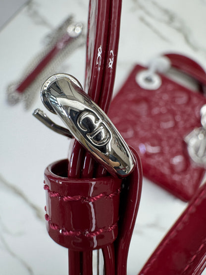 DIOR Mini Lady Dior 漆皮Cherry Red Shinny Calfskin