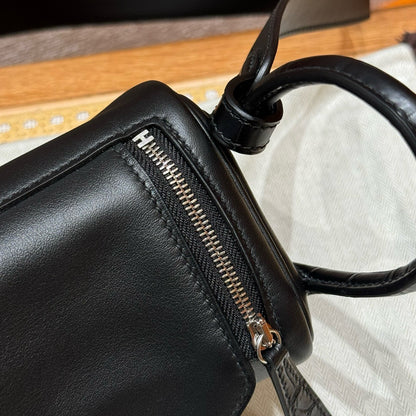 HERMES Mini Lindy Touch 拼鱷魚皮 黑色銀扣 noir