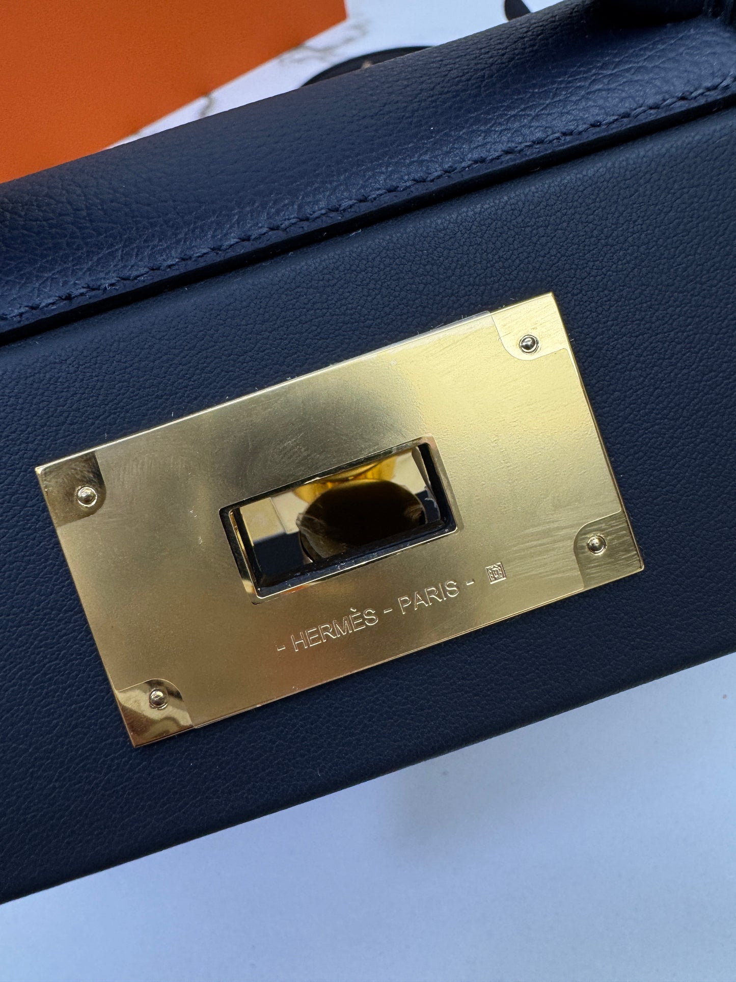 HERMES Mini 2424 午夜藍金扣 Evercolor 2Z Bleu Nuit GHW