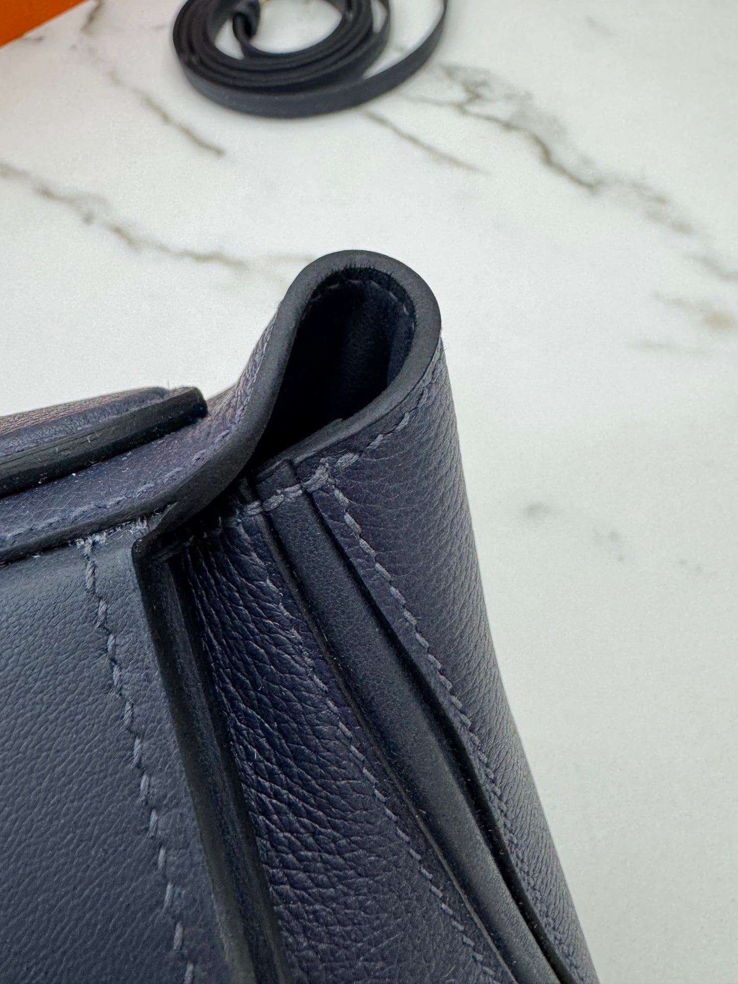 HERMES Mini 2424 午夜藍金扣 Evercolor 2Z Bleu Nuit GHW