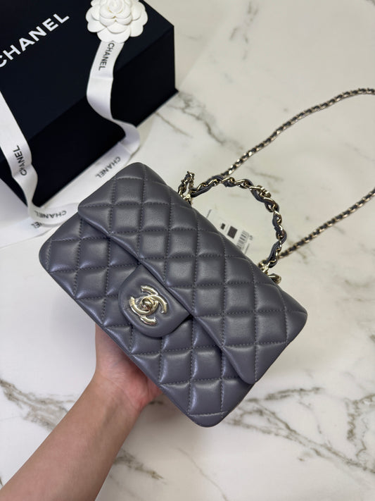 CHANEL 23K Mini CF with Top Handle 手柄CF 深灰色羊皮