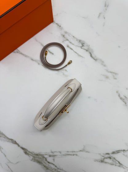 HERMES Mini Kelly II 奶昔白金扣 Epsom GHW
