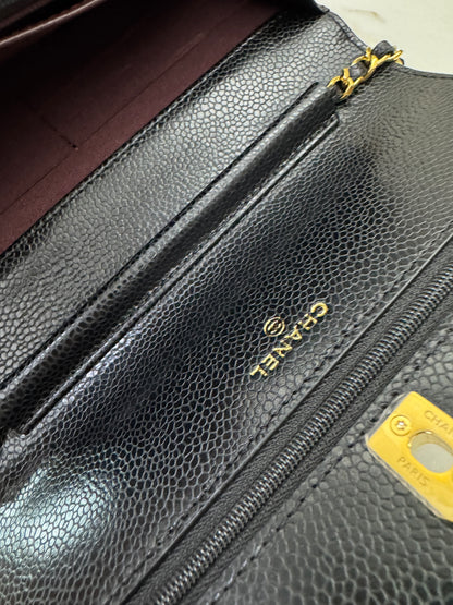 CHANEL Wallet On Chain 黑金牛 新版旋轉扣woc