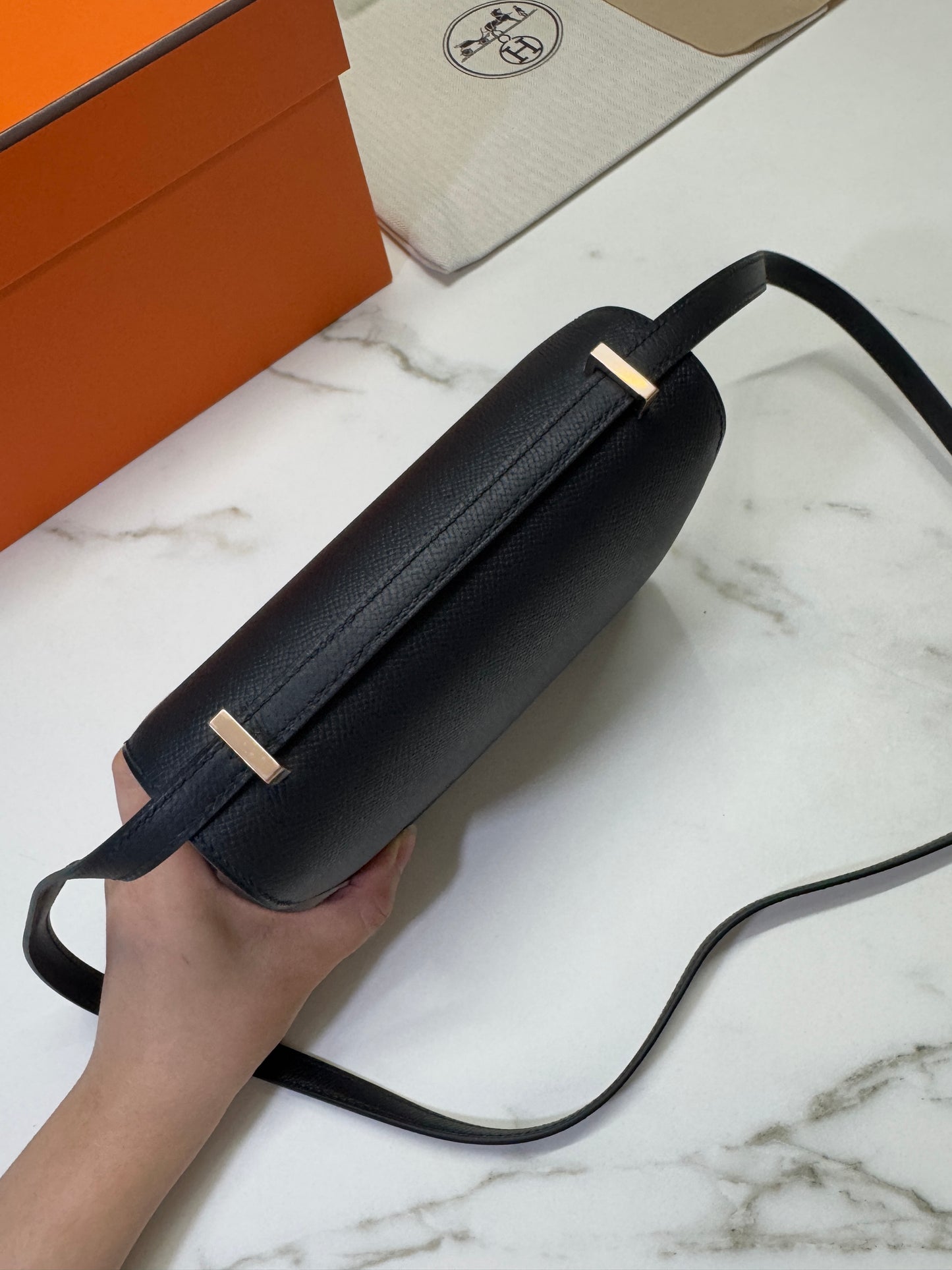 HERMES Mini Constance 黑色 玫瑰金扣 Epsom