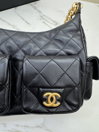 CHANEL 25C 多口袋Hobo 黑色