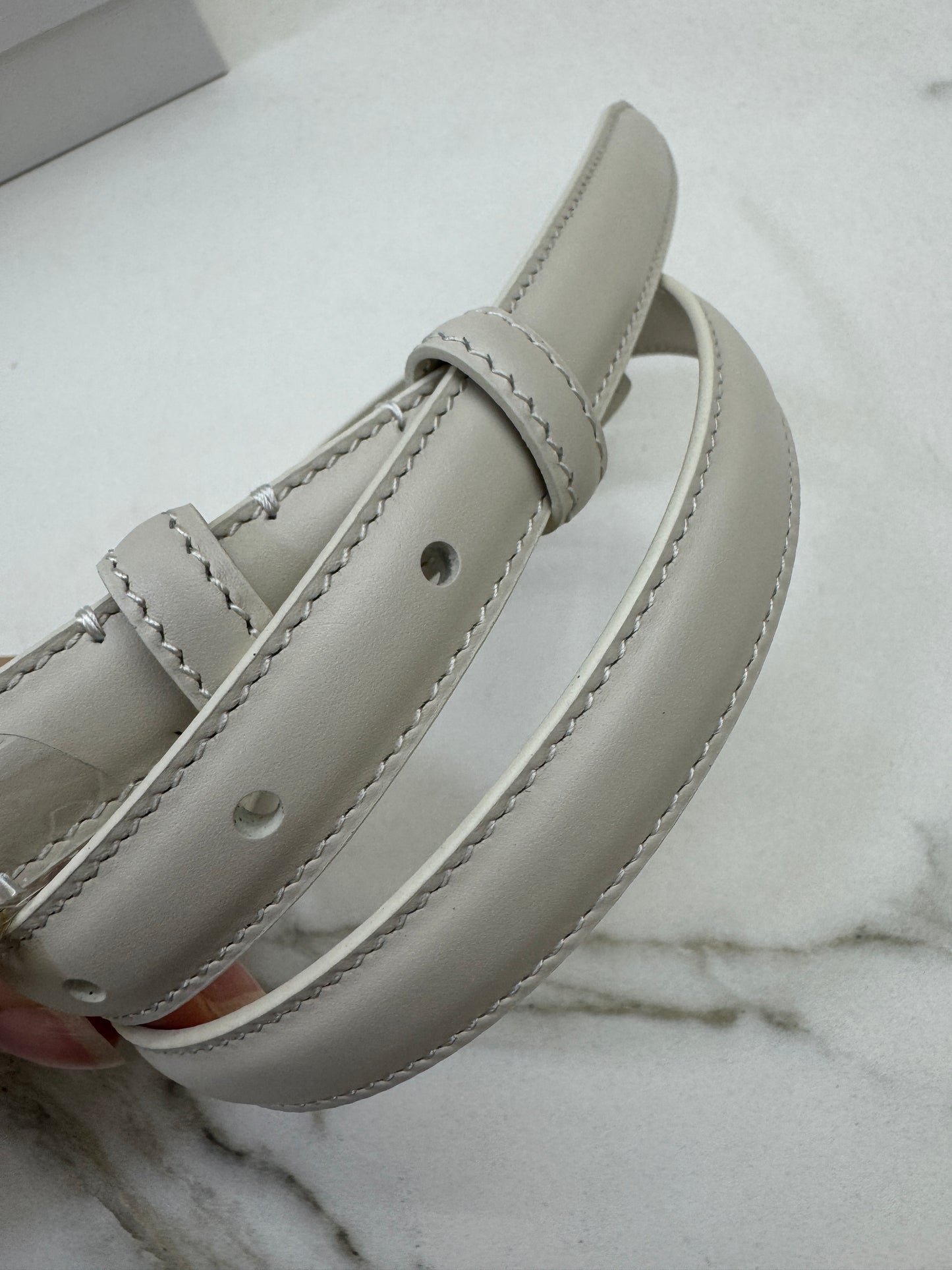 CELINE 凱旋門皮帶 白色 1.8cm