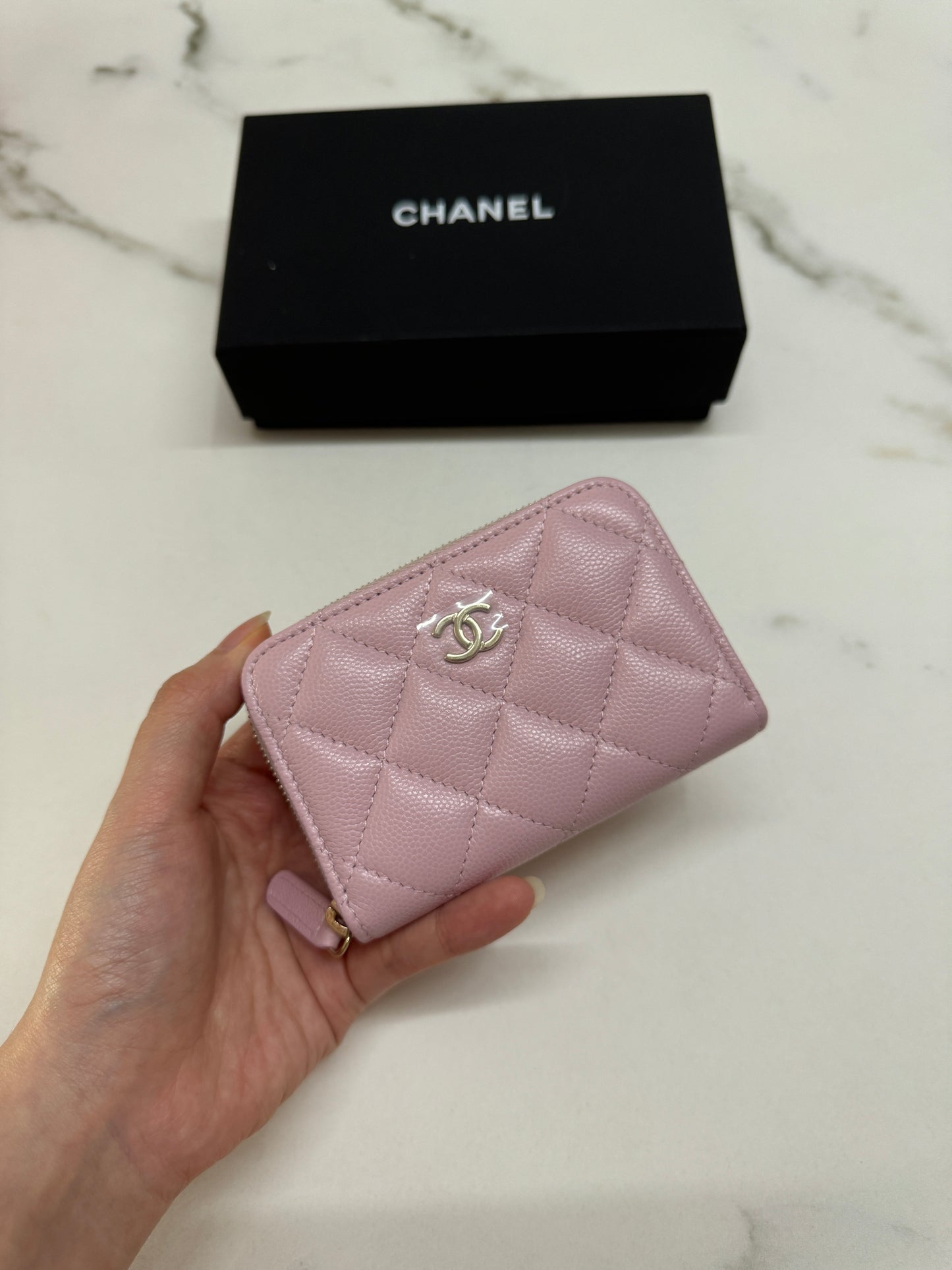 CHANEL Cardholder 拉鍊零錢包 24P櫻花粉