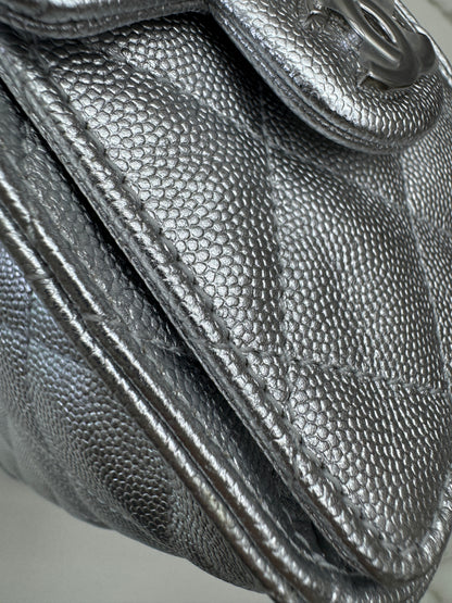 CHANEL Mini 25 Bag 銀色荔枝皮銀扣 Silver Caviar Calfskin PHW