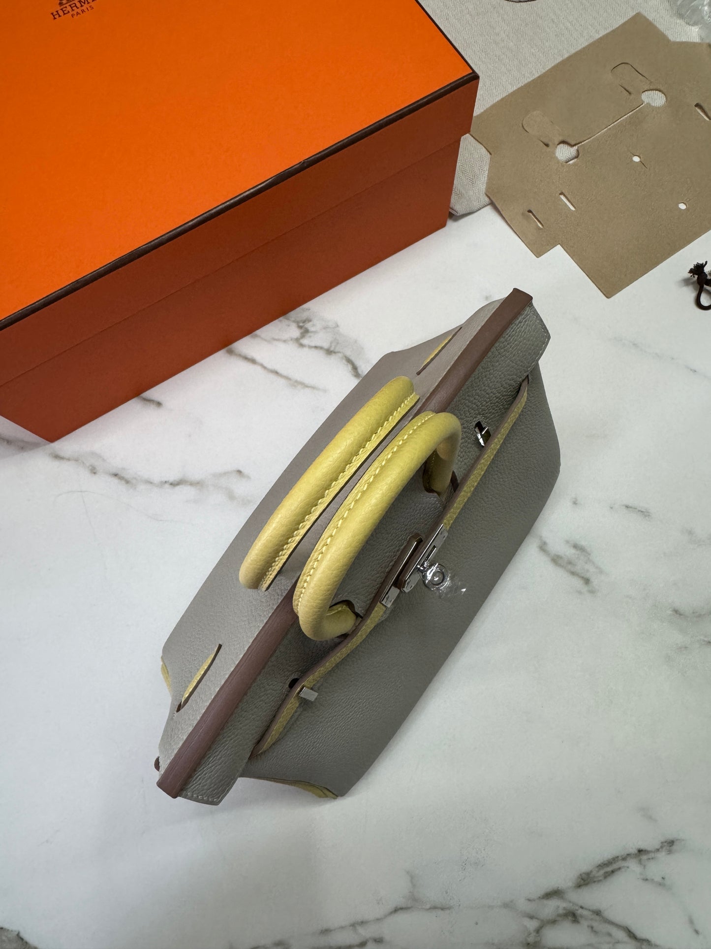 HERMES Birkin25 SO 珍珠灰拼小雞黃 Togo PHW