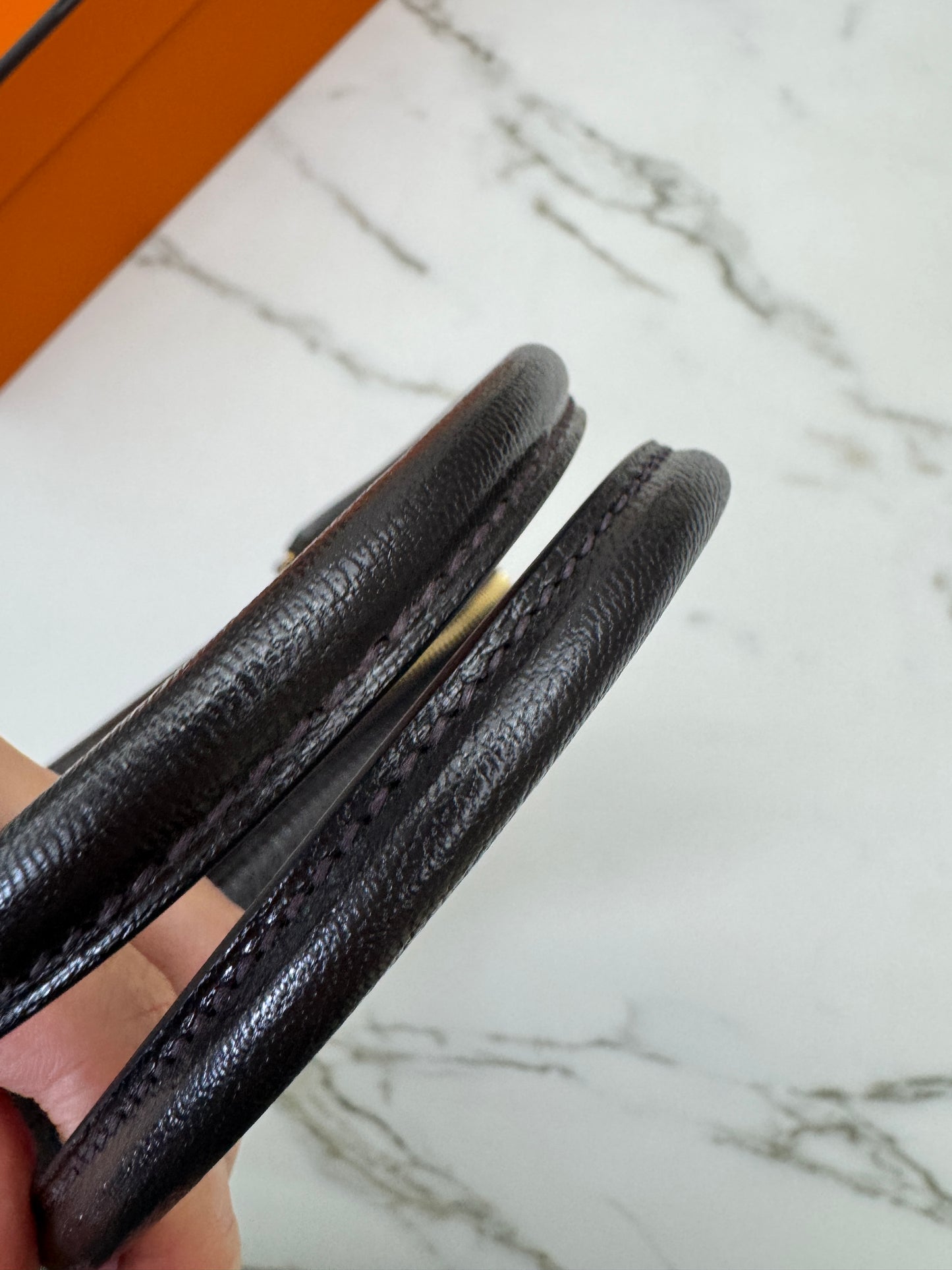 HERMES Mini Plume 一代 烏木色金扣 山羊皮 Ubene GHW Chevre Mysore