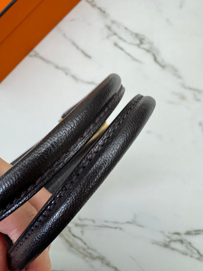 HERMES Mini Plume 一代 烏木色金扣 山羊皮 Ubene GHW Chevre Mysore