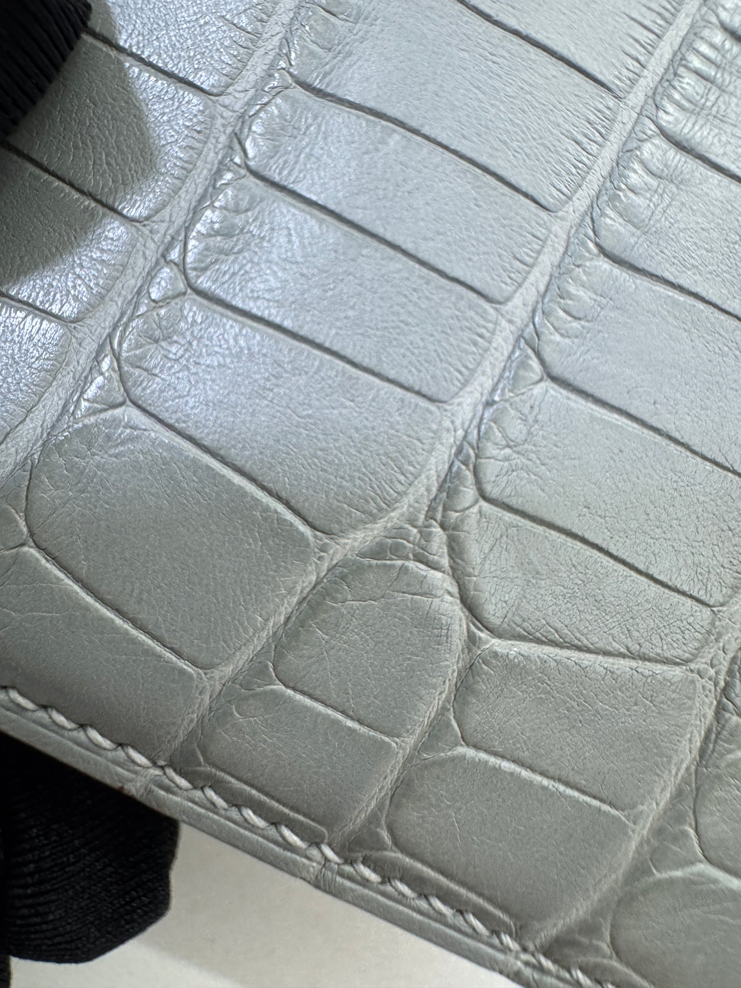 HERMES Bearn Compact Wallet 鱷魚皮珍珠灰金扣 Gris Perle Crocodile GHW