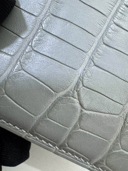 HERMES Bearn Compact Wallet 鱷魚皮珍珠灰金扣 Gris Perle Crocodile GHW