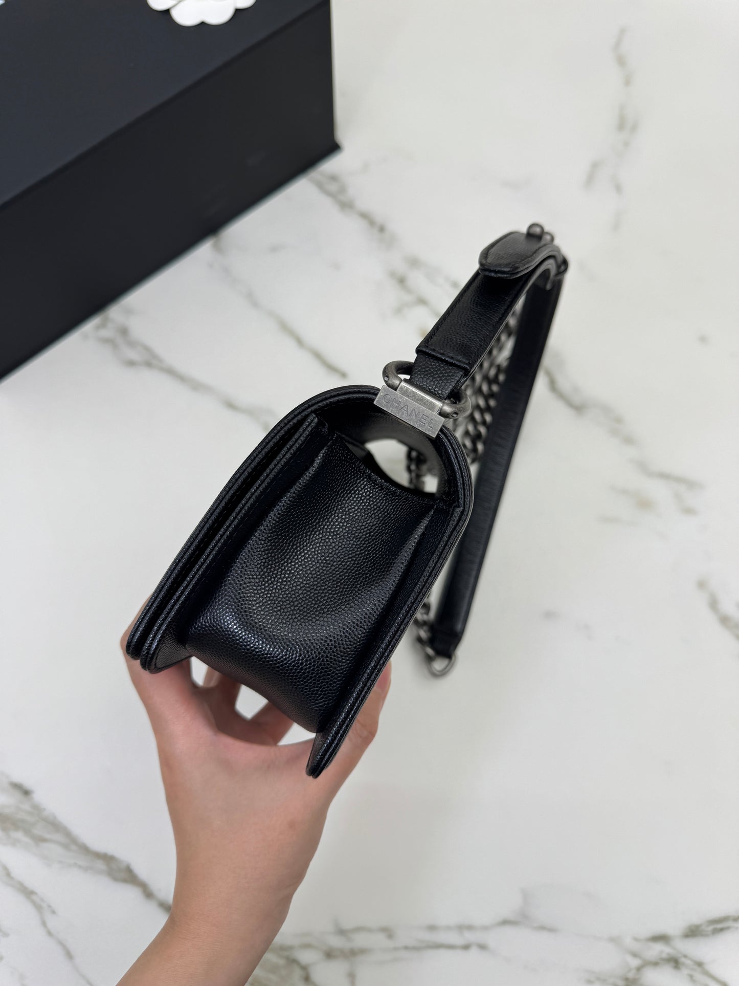 CHANEL Leboy 20cm 黑銀荔枝牛皮