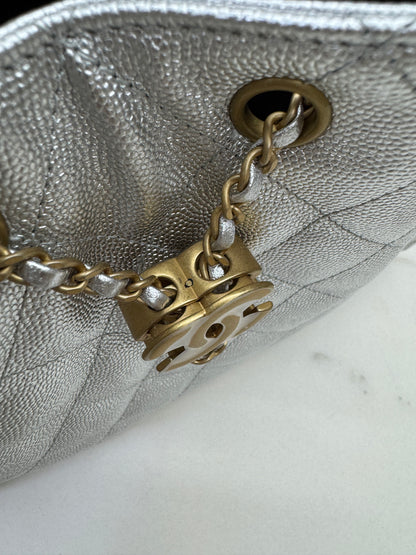 CHANEL 25Bag Small 銀色荔枝皮