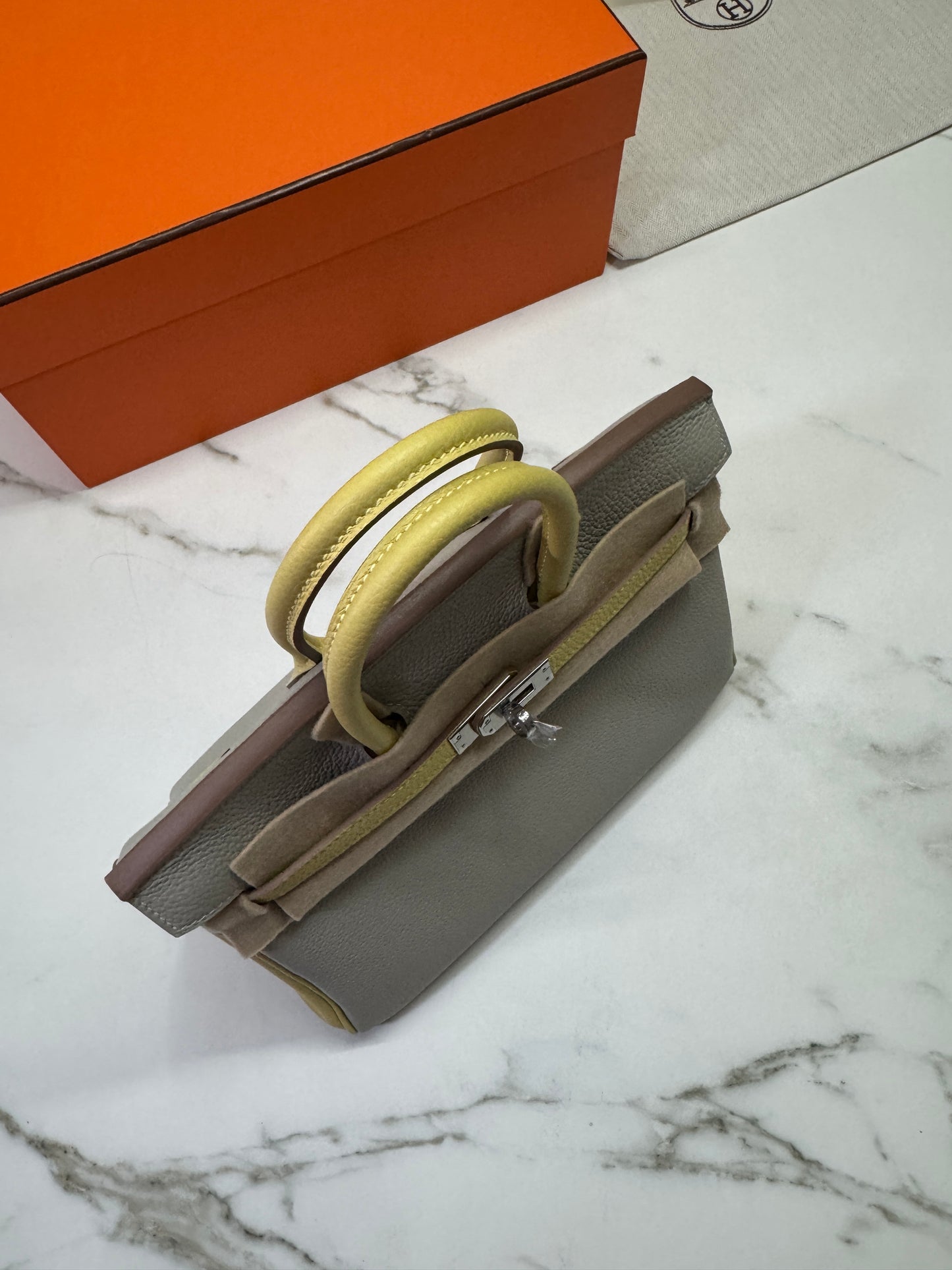 HERMES Birkin25 SO 珍珠灰拼小雞黃 Togo PHW