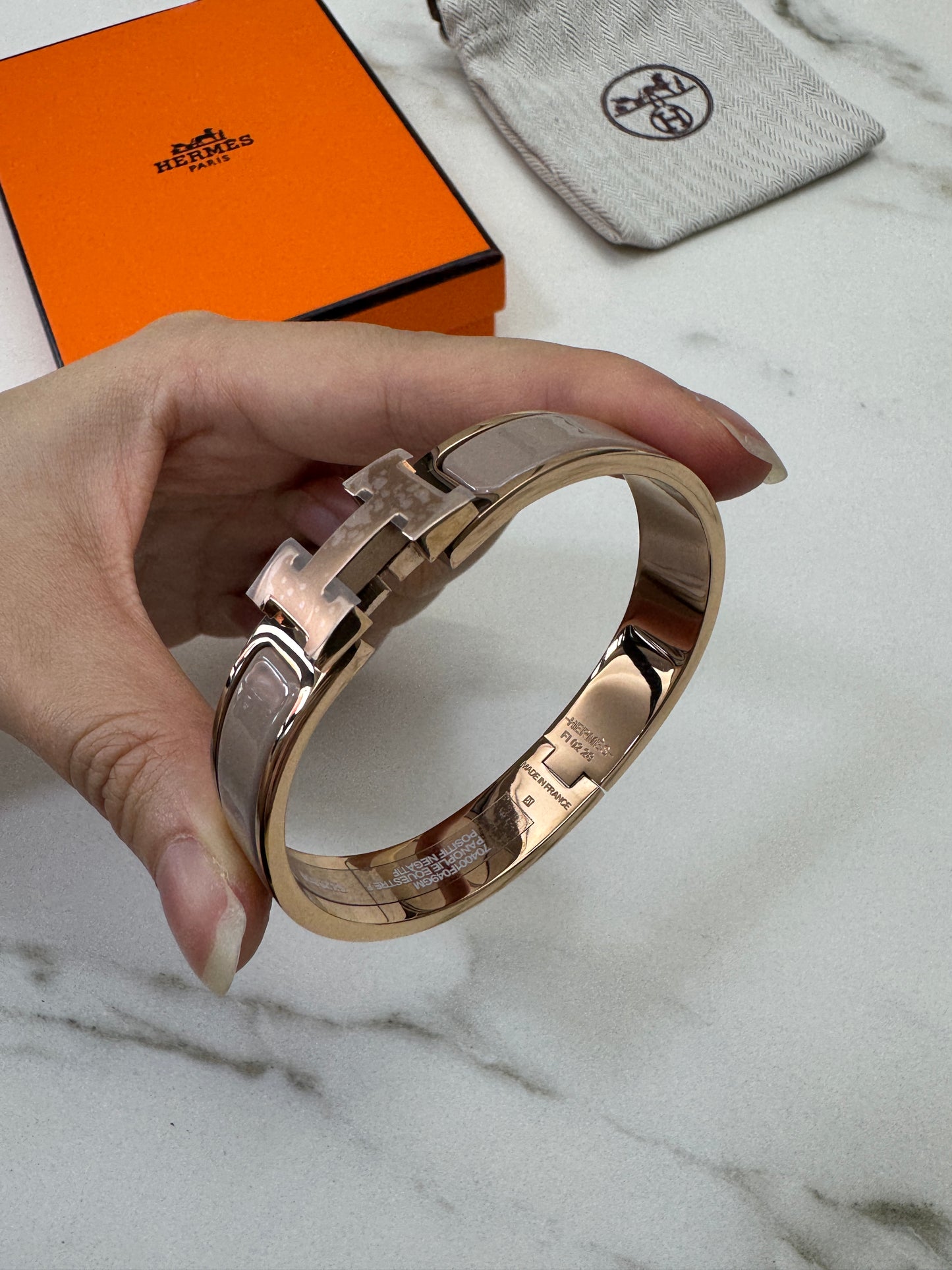 HERMES Clic H Bracelet 奶茶灰玫瑰金扣 Marron Glace Rose Gold