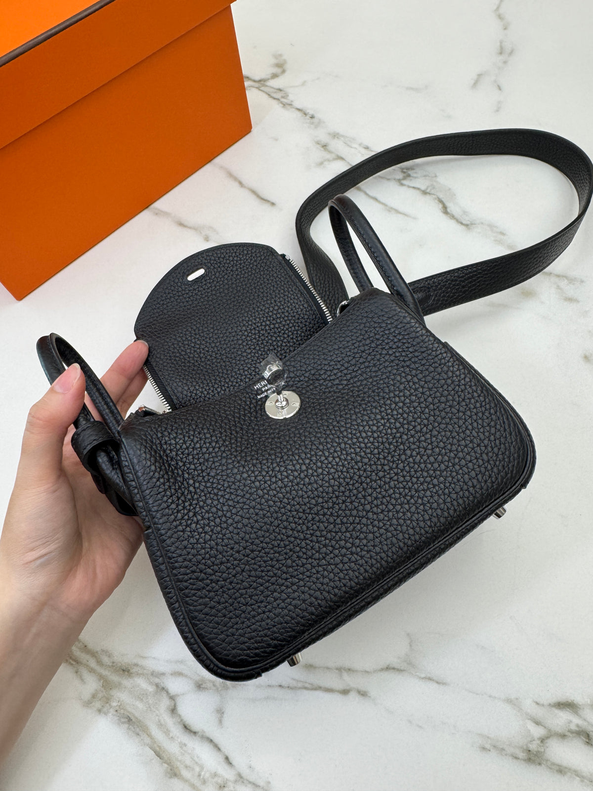 HERMES Mini Lindy 一代 黑銀 Noir PHW
