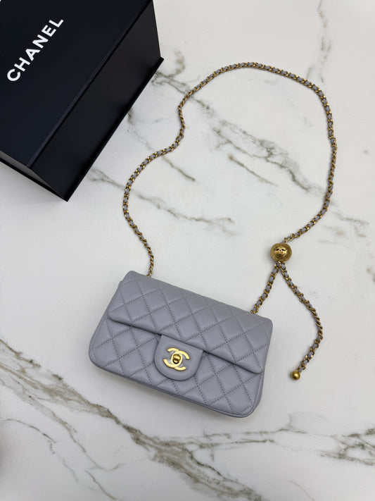 CHANEL Mini CF20 金球 淺灰色
