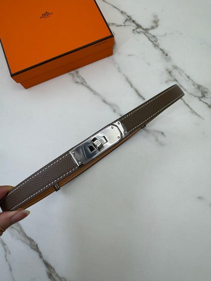 HERMES Kelly Belt 大象灰銀扣（手縫蠟線）