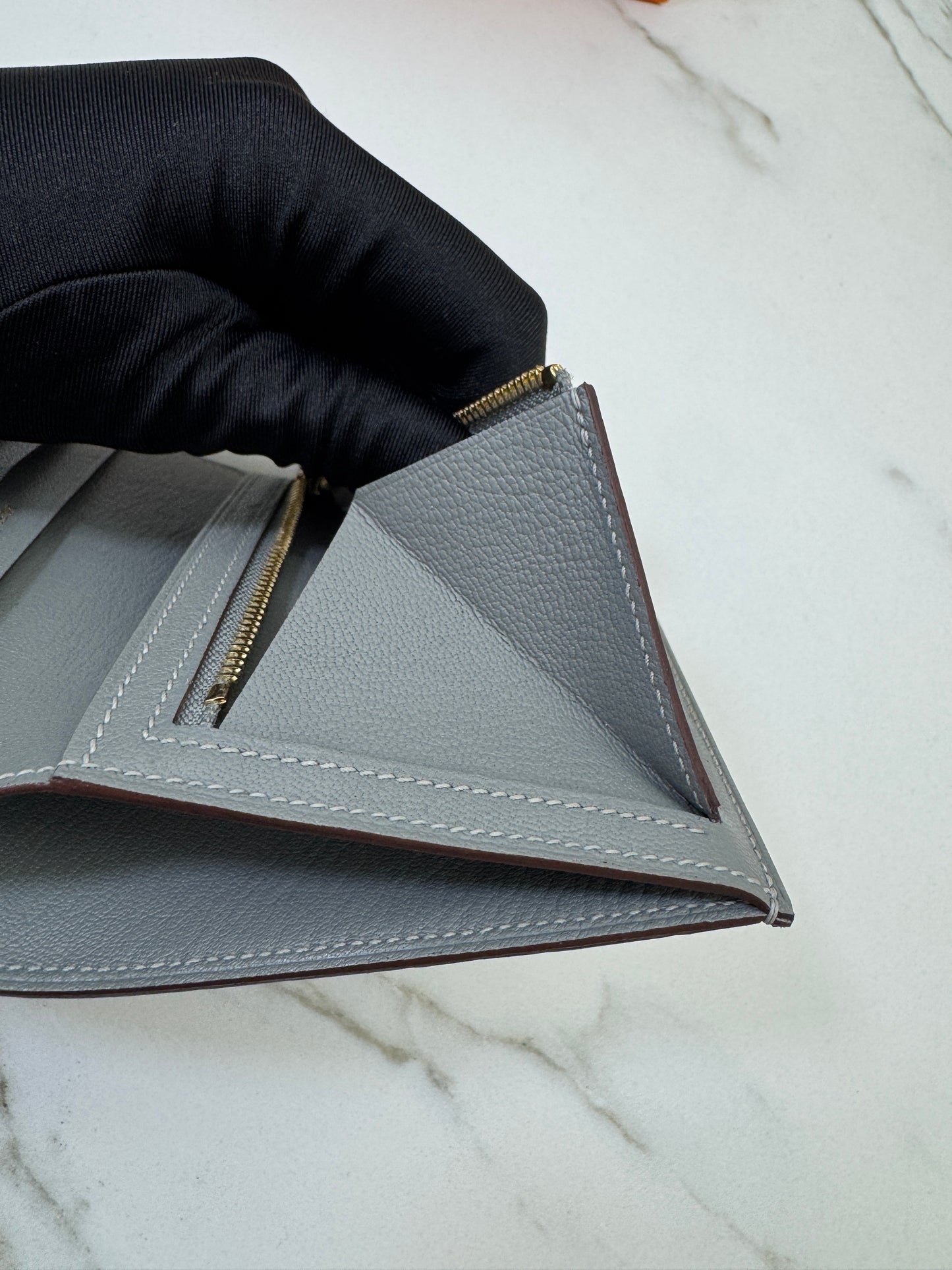 HERMES Bearn Compact Wallet 鱷魚皮珍珠灰金扣 Gris Perle Crocodile GHW