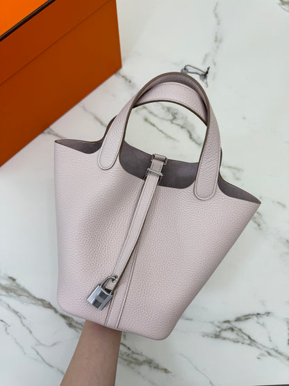 HERMES Picotin Lock 18 夢幻紫銀扣 TC Mauve Pale PHW