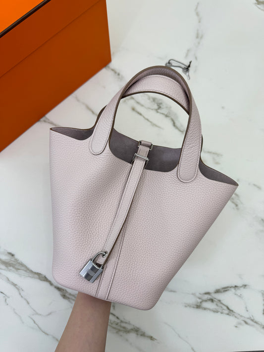 HERMES Picotin Lock 18 夢幻紫銀扣 TC Mauve Pale PHW