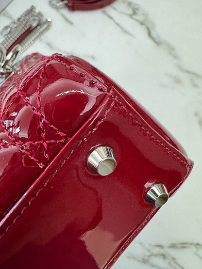 DIOR Mini Lady Dior 漆皮Cherry Red Shinny Calfskin