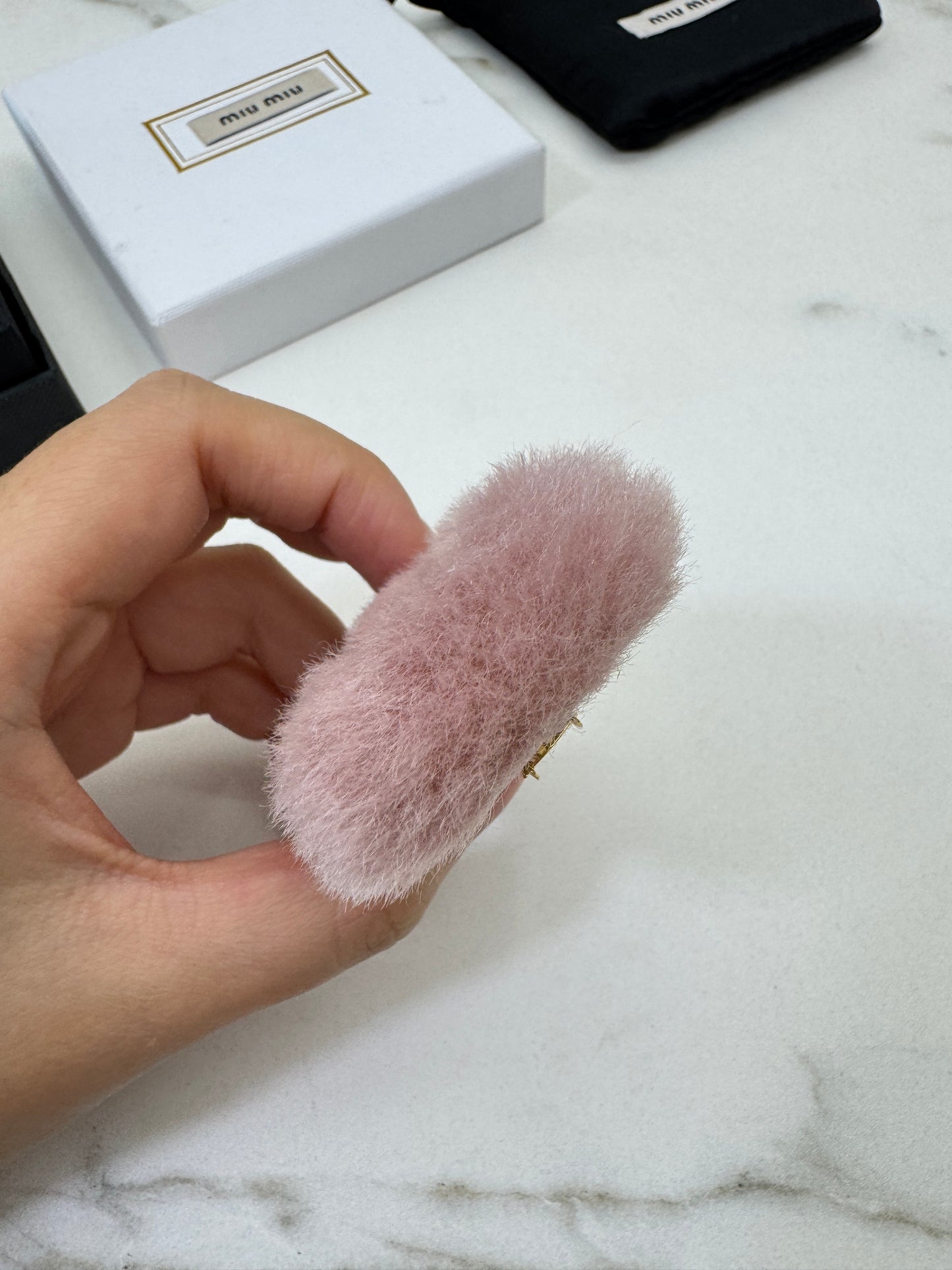 MIU MIU 水貂毛粉紅色髮夾