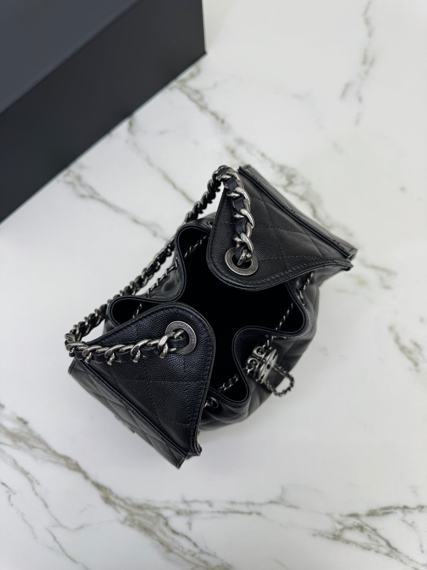 CHANEL 25Bag Small 黑銀小號 荔枝牛皮 Caviar Calfskin