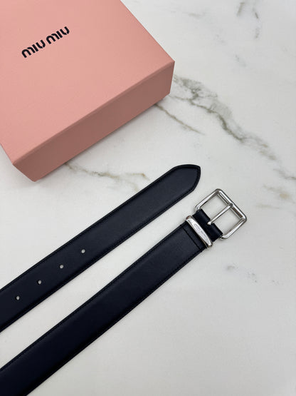 MIU MIU 黑銀皮帶 30mm