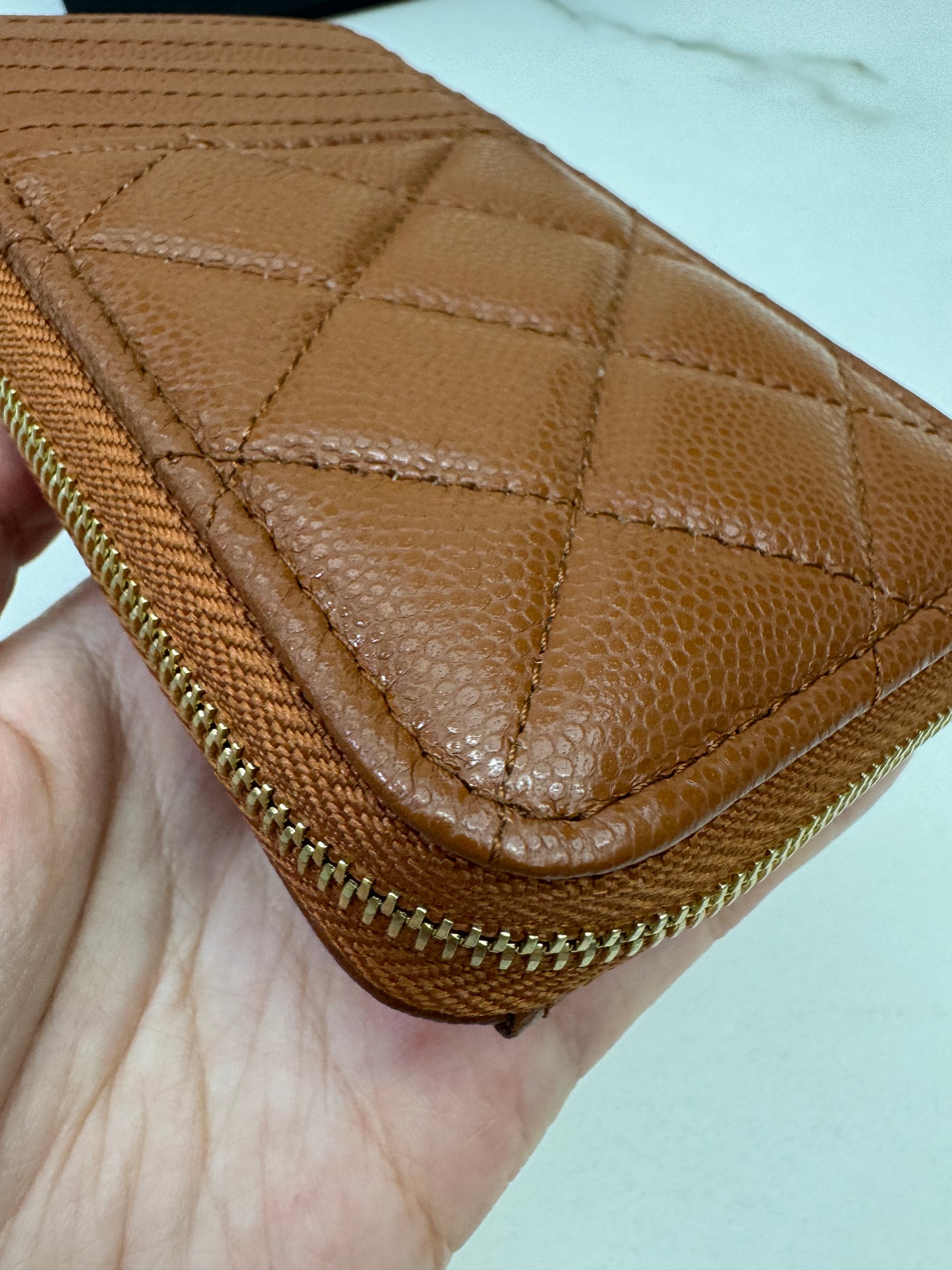 CHANEL L型拉鏈小錢包 焦糖棕