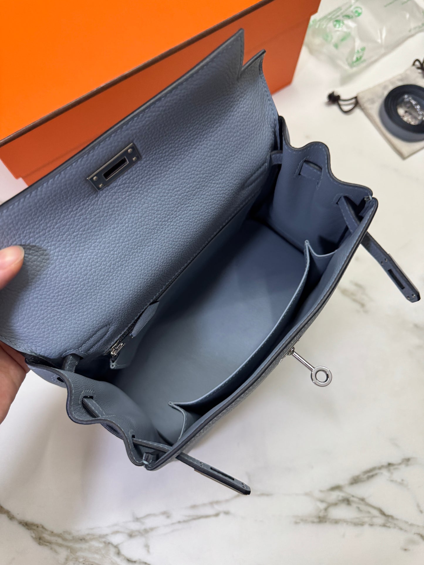 HERMES Kelly 25 亞麻藍 銀扣 內縫 Togo Selier