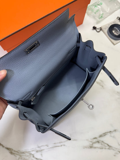 HERMES Kelly 25 亞麻藍 銀扣 內縫 Togo Selier
