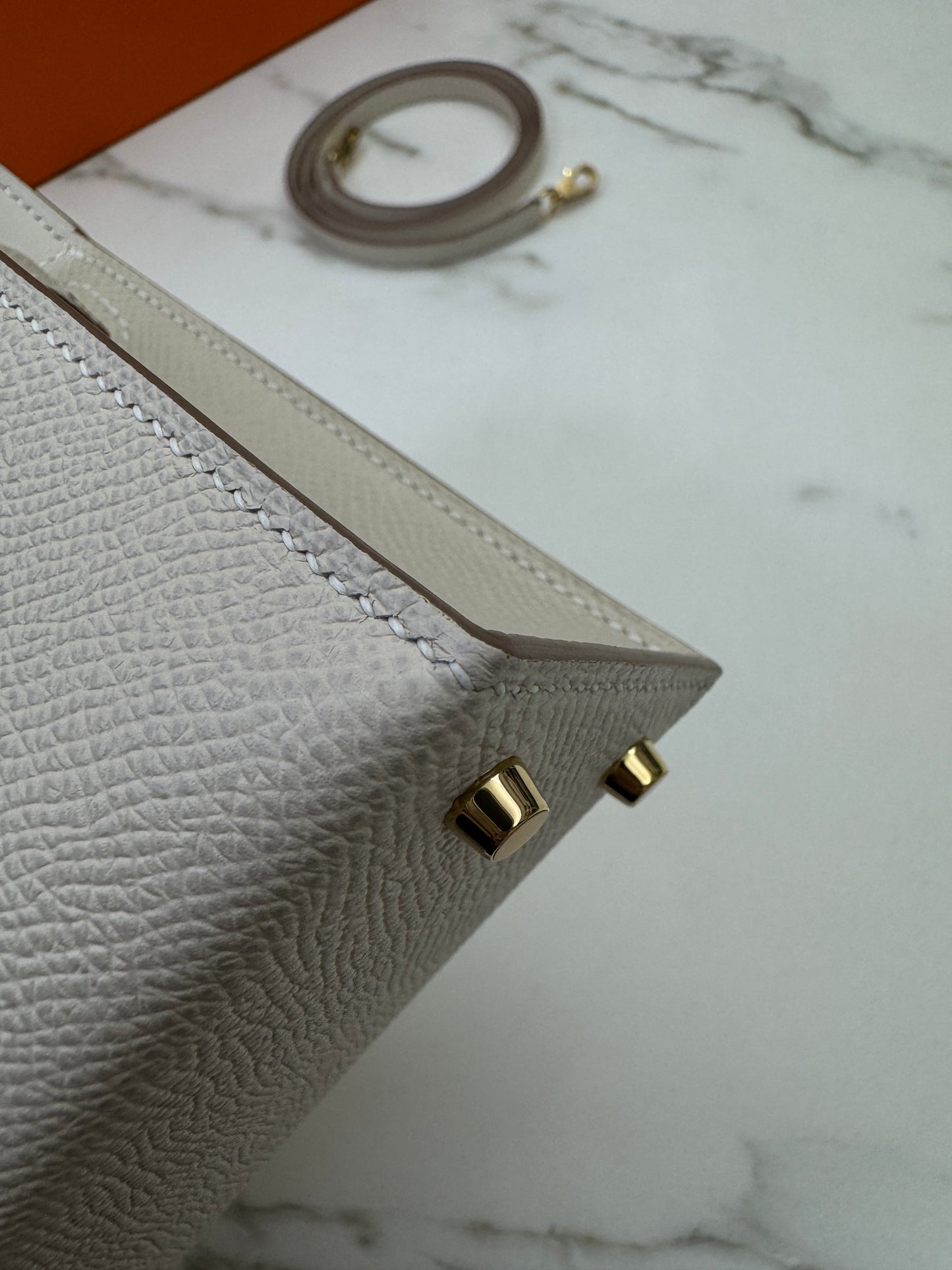 HERMES Mini Kelly II 奶昔白金扣 Epsom GHW