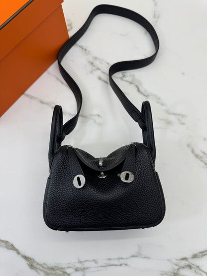 HERMES Mini Lindy 一代 黑銀 Noir PHW