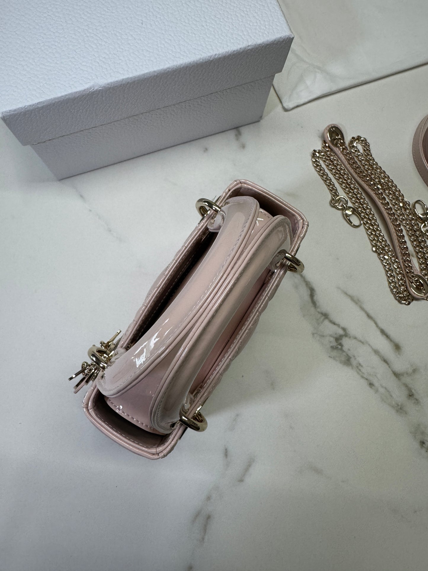 DIOR Lady Mini 三格 漆皮 淡粉 light Pink