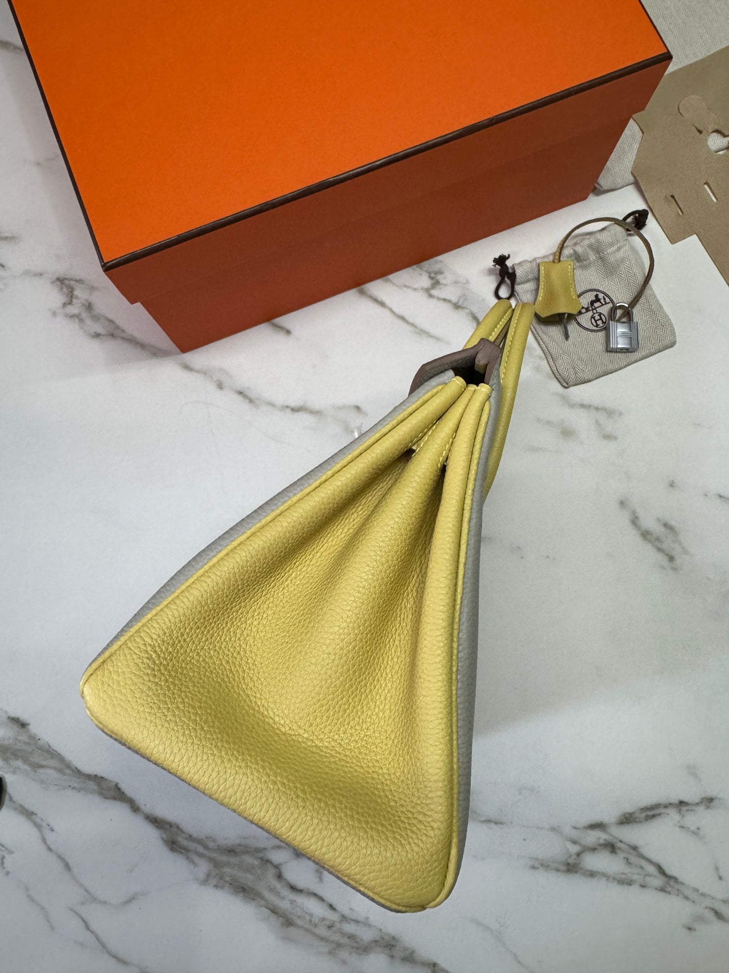 HERMES Birkin25 SO 珍珠灰拼小雞黃 Togo PHW