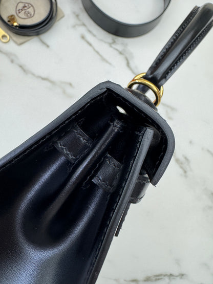 HERMES Kelly 25 黑色外縫金扣 Box Leather Sellier Noir GHW