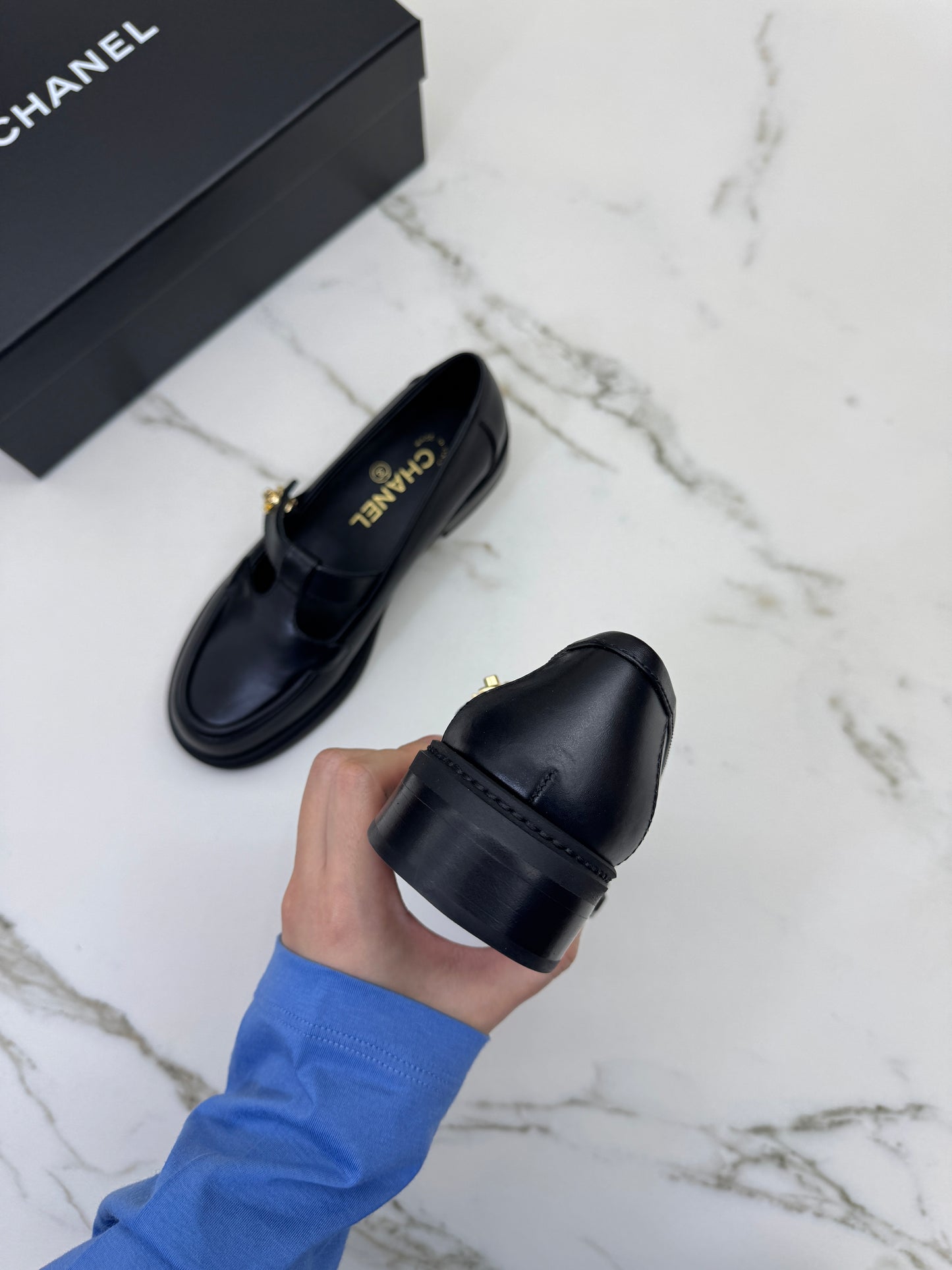 CHANEL 25K T字厚底樂福鞋