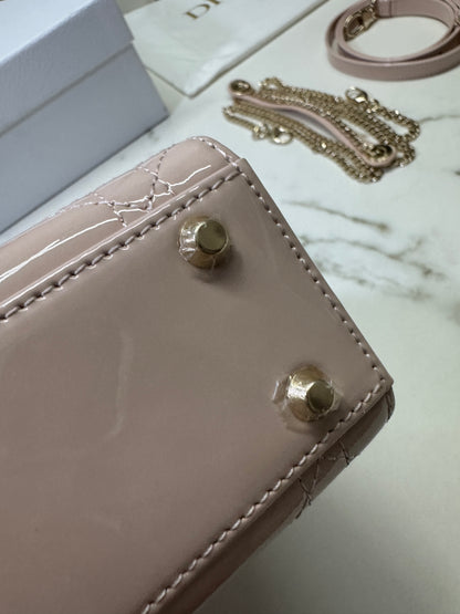 DIOR Lady Mini 三格 漆皮 淡粉 light Pink