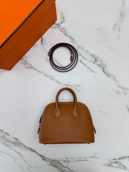 HERMES Mini Bolide 金棕色山羊皮 銀扣 Cherve Gold PHW