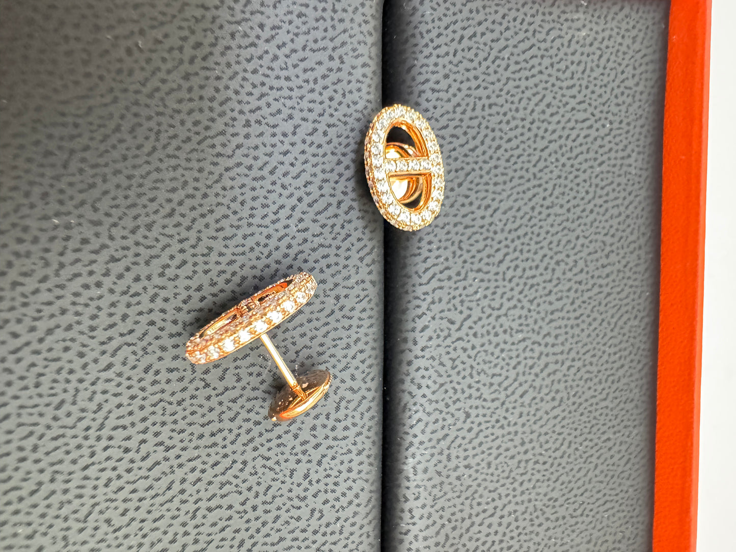 HERMES 豬鼻滿鑽玫瑰金耳環