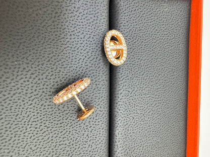 HERMES 豬鼻滿鑽玫瑰金耳環