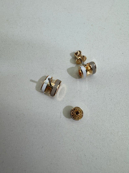 HERMES Mini Pop H 玫瑰金拼色耳環