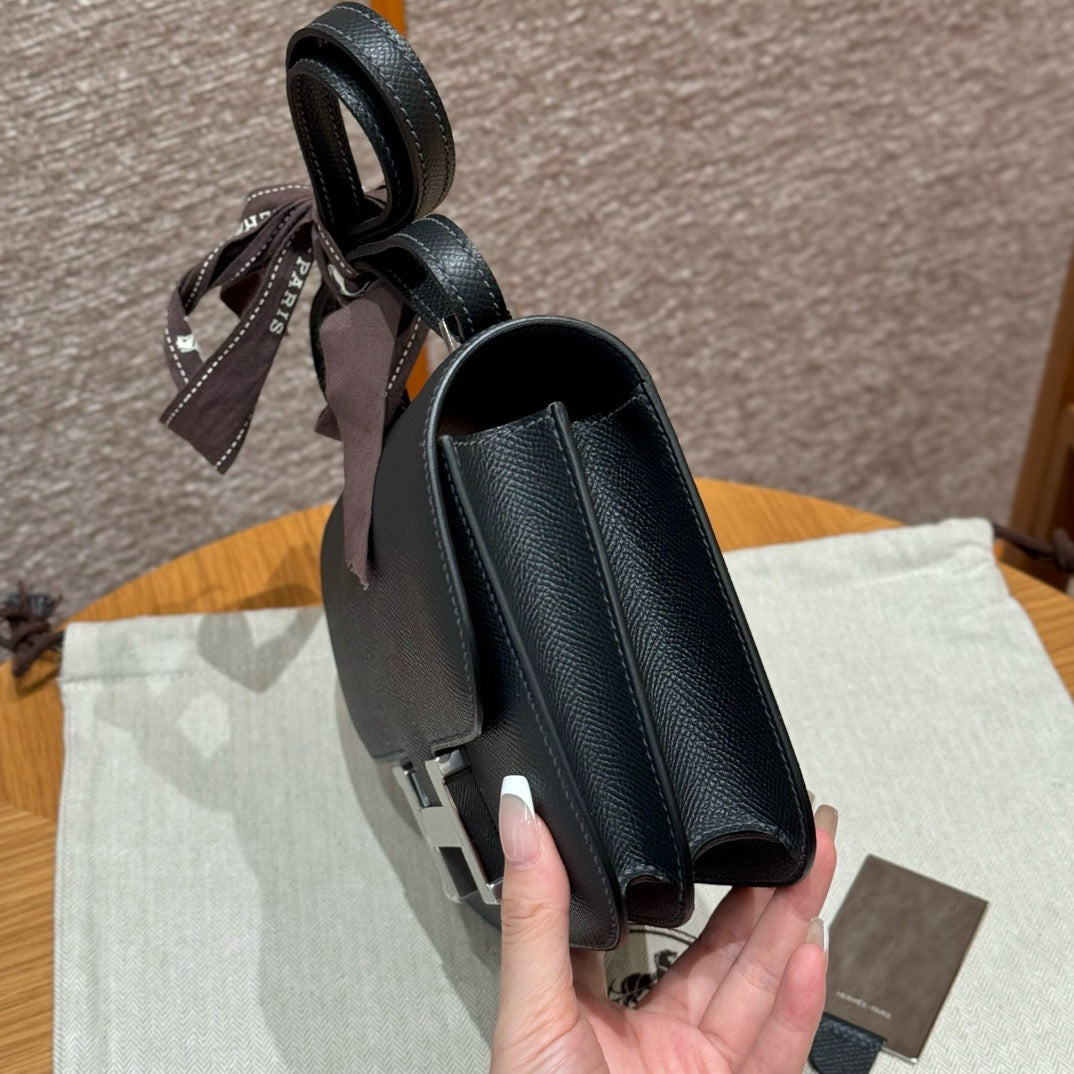 HERMES Mini Constance 鏡子款 黑銀 Epsom