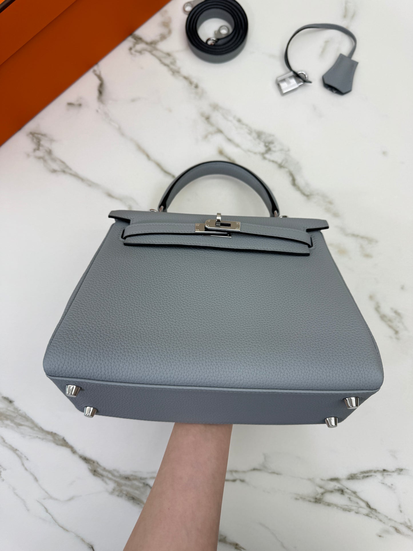 HERMES Kelly 25 Togo內縫 木偶灰銀扣 Gris Pantin PHW