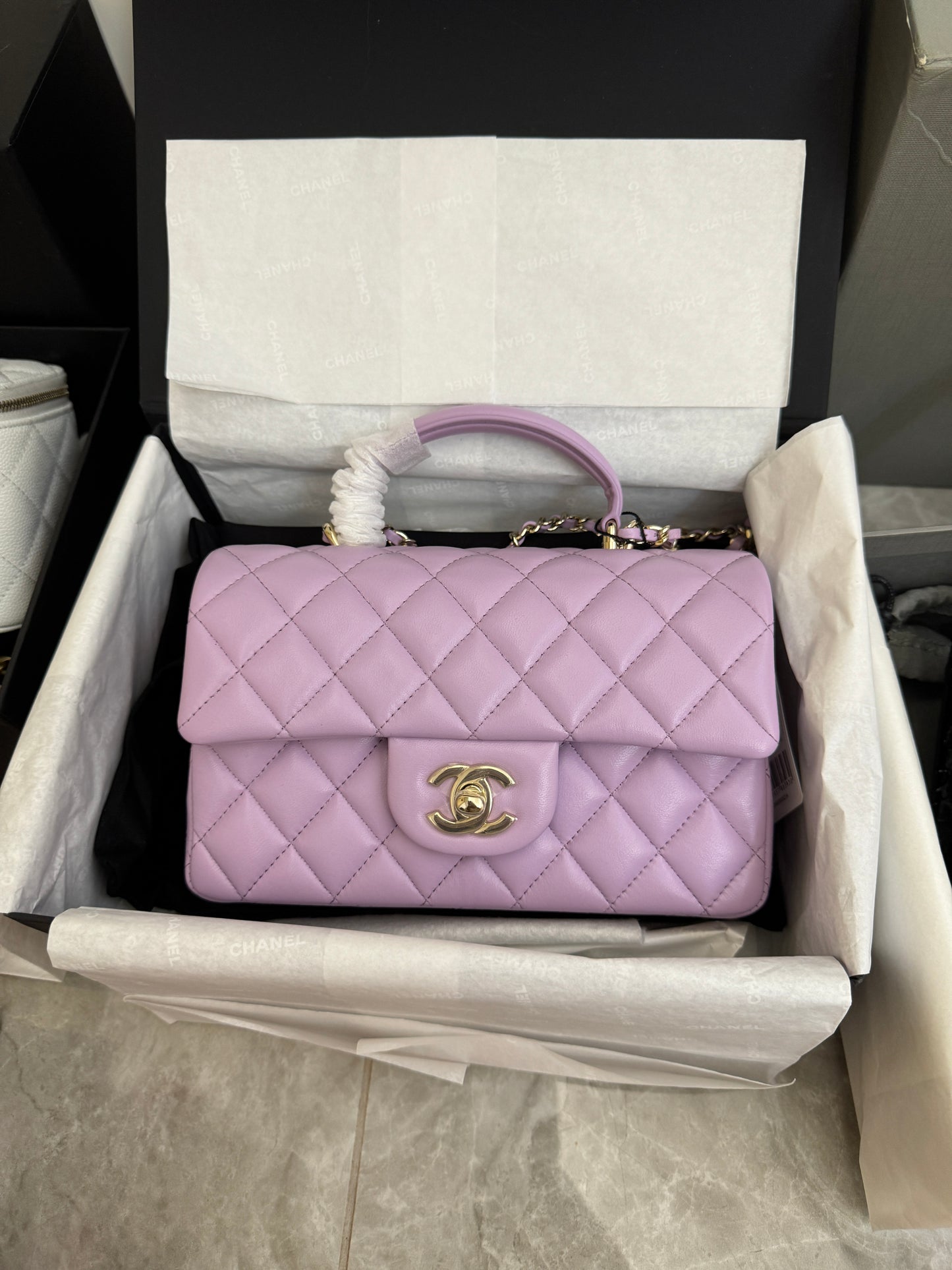 CHANEL mini cf with top handle 粉紫色 24P