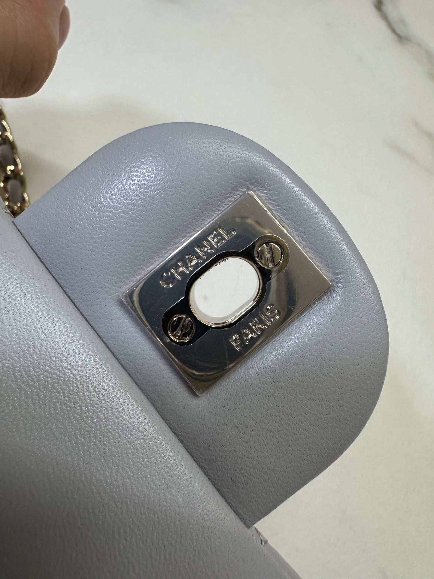 CHANEL Mini CF Handle 25P 淺灰色羊皮