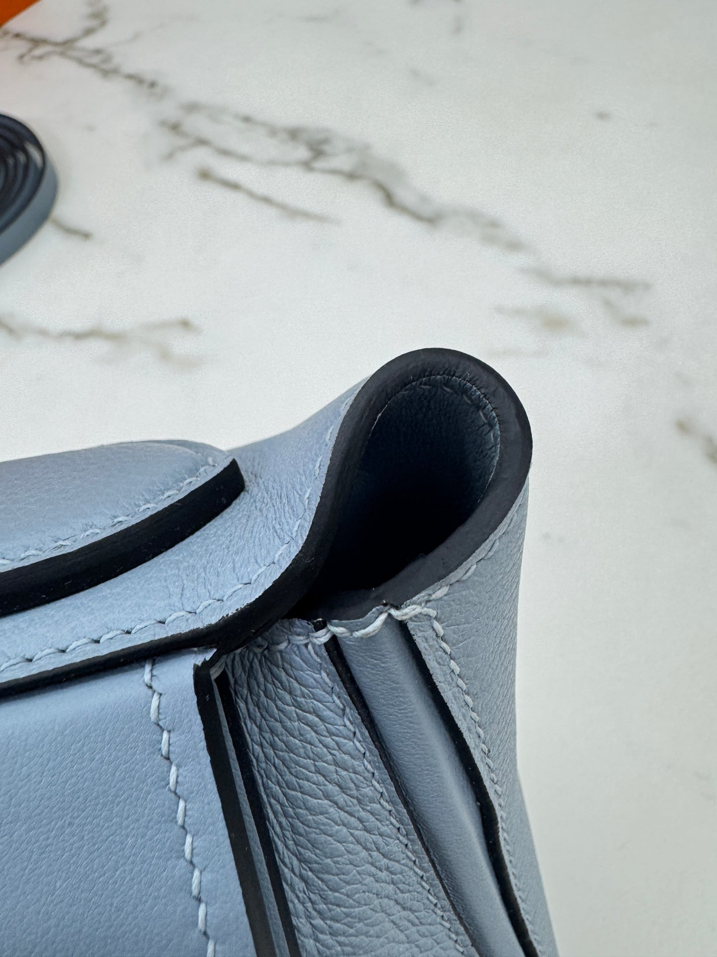 HERMES Mini 2424 亞麻藍銀扣 Evercolor Blue Lin PHW